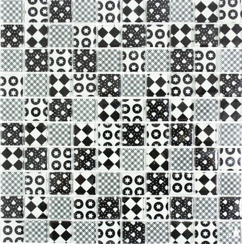 Mosaico bianco nero ornamento - nero,